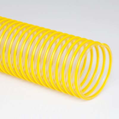 "7″x12′ Flex-Tube PU Leaf Vacuum & Mulch Hose Clear with yellow helix