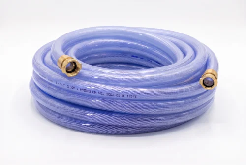 Clear Hydroseed hose with internally expanded brass female thread fittings on both ends