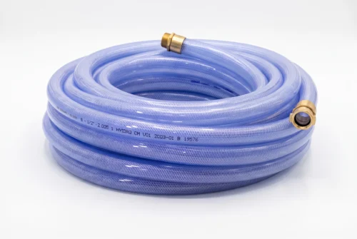 Clear Hydroseed hose with internally expanded brass male thread one end female other end