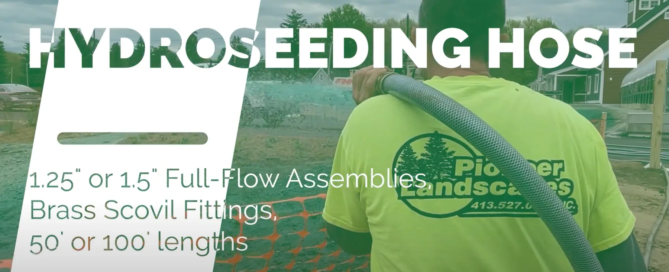 photo of a landscaper using hydroseeder hose with text