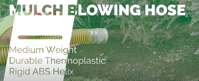 photo of mulch blower hose with text reading mulch blowing hose