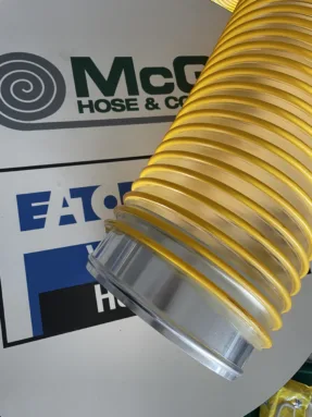 photo of a hose mender inside a mulch hose